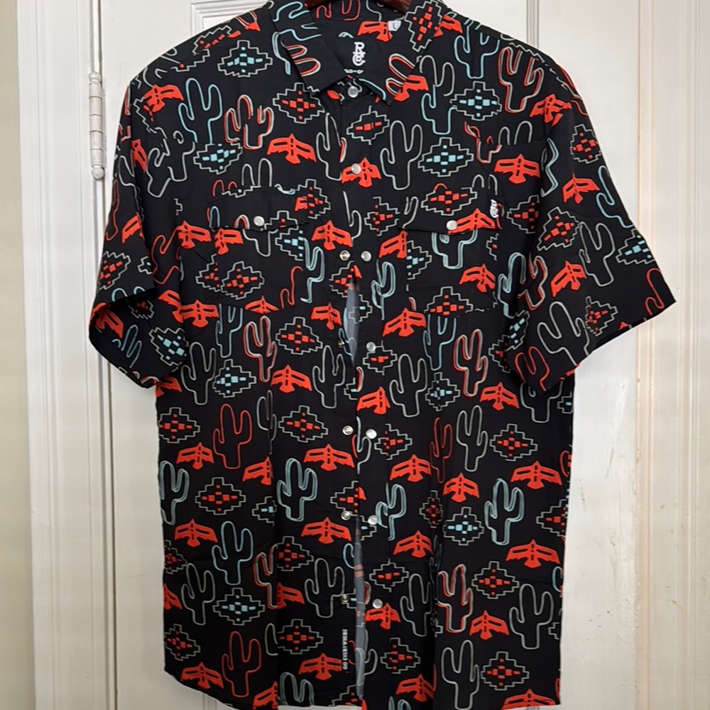 Black and Red Casual Cactus Button Down Shirt
